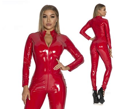 red latex catsuit latex bodysuit latex dress dominatrix etsy
