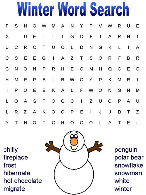 winter word search  kids winter words winter activities  kids