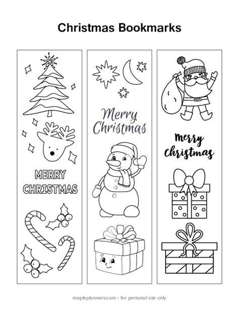 printable christmas bookmarks coloring page