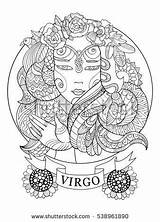 Coloring Virgo Zodiac Sign Book Adult Adults Illustration Stencil Pages Stock Signs Stress Anti Sheets Vector Tattoo Signo Para Colorear sketch template