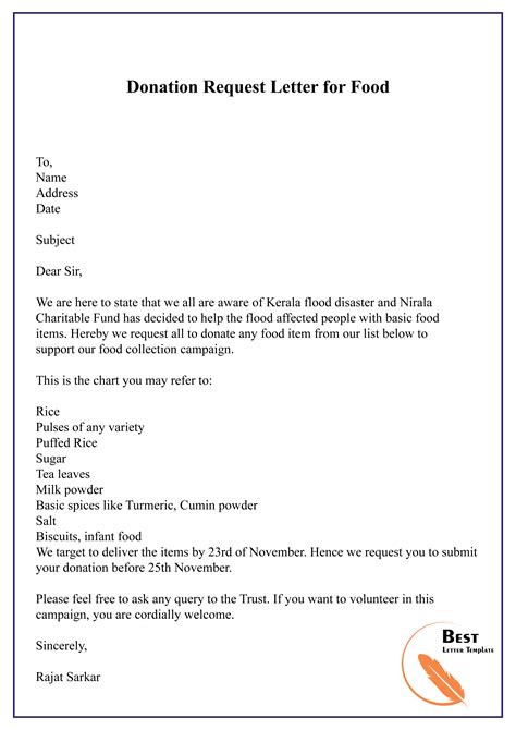 donation request letter  food   letter template