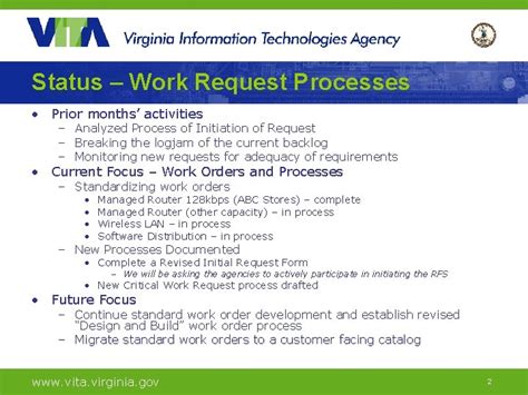 work request process improvement vita service catalog aitr