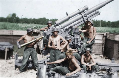 German Anti Aircraft Artillery Crew Pose With Their 88mm