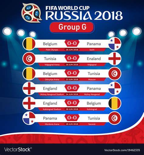 fifa world cup russia 2018 group g fixture vector image