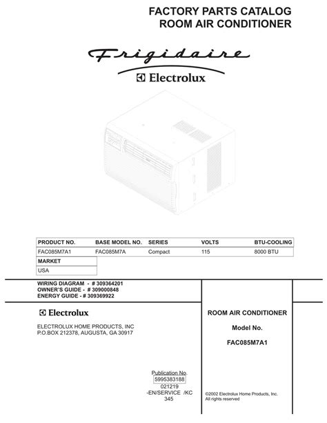 frigidaire facma air conditioner factory parts catalog manualslib