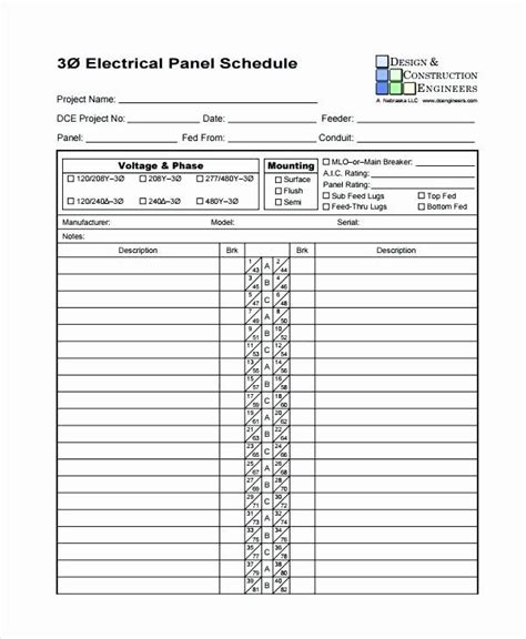 electrical panel schedule excel template