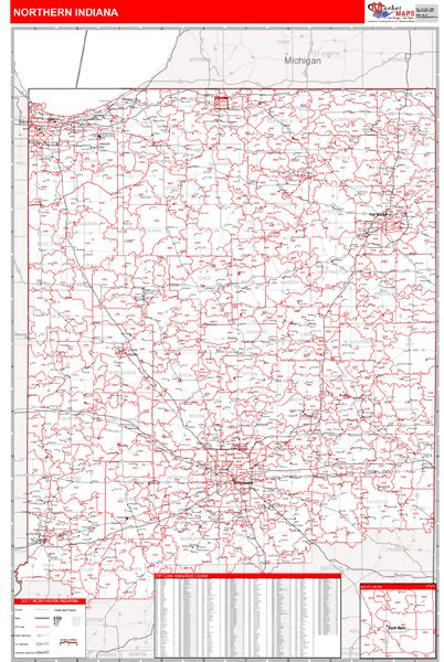 indiana northern wall map red  style  marketmaps mapsales