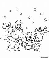 Coloring Christmas Boy Pages Santa Gives Gift Printable sketch template