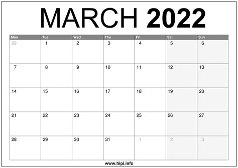 march  uk calendar printable  hipiinfo
