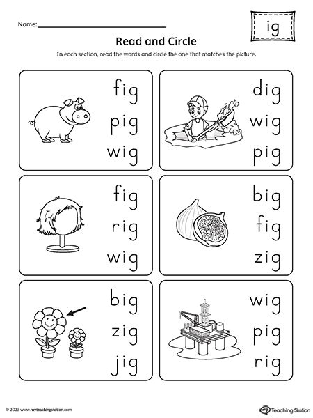 ig word family worksheets