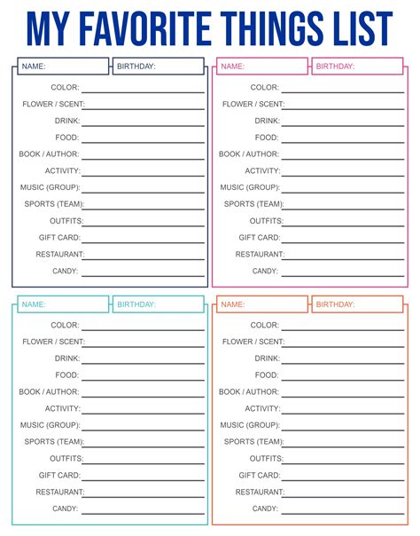 10 best my favorite things template printable for free at