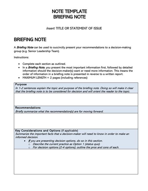 briefing note templates  examples guide tips
