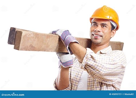 happy construction worker stock image image  carrying