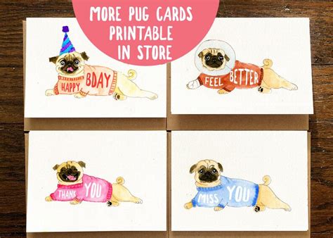 pug card printable card funny dog birthday card instant etsy