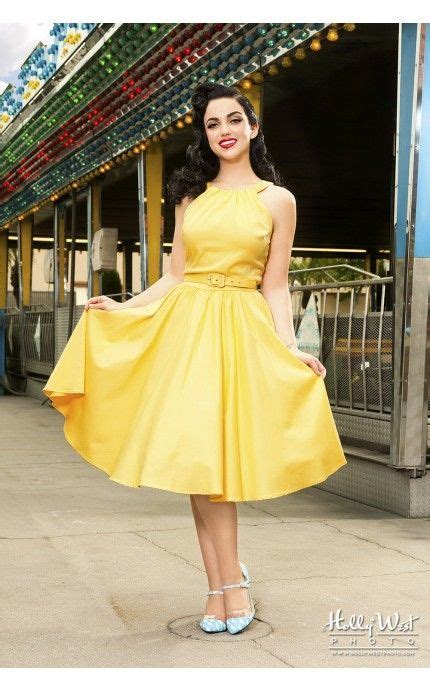 dress pinup couture harley swing dress in yellow solid solid color