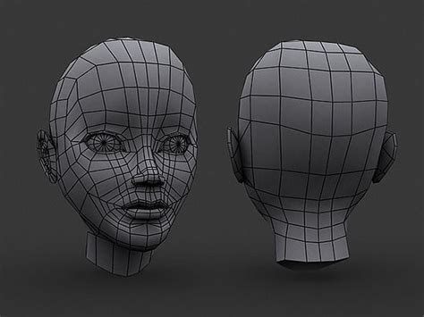 human manga female head base mesh 3d model max obj 3ds fbx mtl
