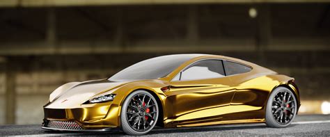 tesla roadster   rendered  gold   sheiks pleasure