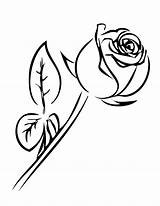 Rose Coloring Roses Printable Pages Single Clipart Color Stem Line Drawing Clip Book Cliparts Long Leaf Leaves Flower Outline Popular sketch template