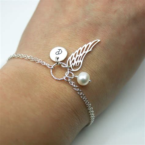 personalized angel wing bracelet in sterling silver
