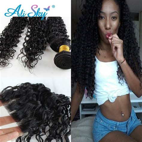 indian curly virgin hair 3 bundles with closure deep curly raw indian