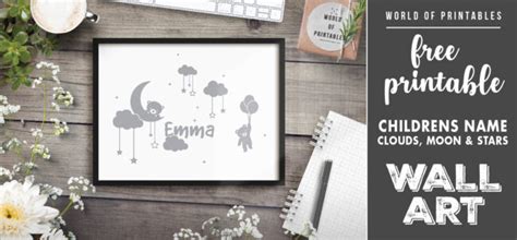 printable wall art childrens  moon stars  clouds art