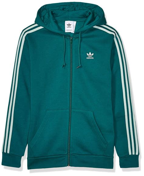 adidas originals fleece  stripes full zip hoodie  green  men lyst