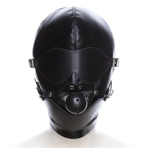 black sex mask fetish bdsm leather mouth eye slave hood ball gag