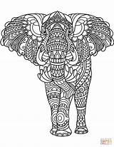 Elephant Pages Mosaic Coloring Zentangle Template sketch template