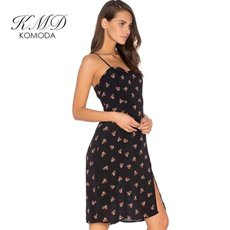 Kmd Komoda 2017 Sexy Sheer Floral Print Midi Dress Women Clothing Strap