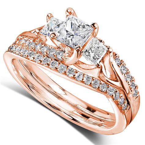 diamond  princess cut diamond bridal set ring   carat cttw   rose gold jewelry