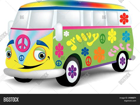happy hippie bus vector photo  trial bigstock