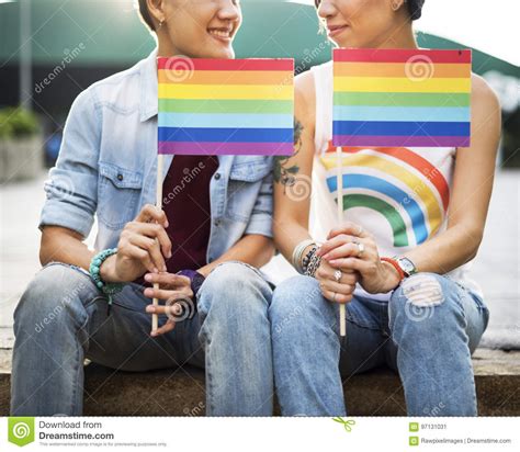 Lgbt Lesbian Couple Moments Happiness Concept Stock Image Image Of