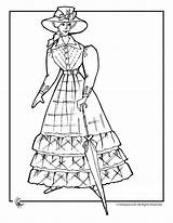 Coloring Pages Victorian Doll Adult Dress Dolls Woman Vintage 1900 Parasol Books Color Printable Girls Woo Houses Colouring Dresses Fashion sketch template