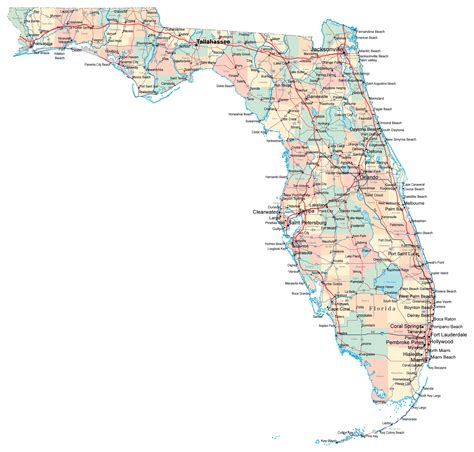 large administrative map  florida state  roads highways