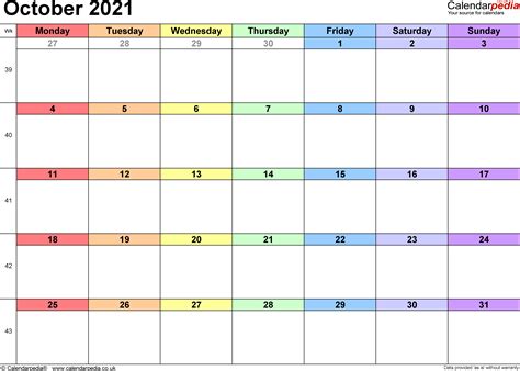 calendar october  uk bank holidays excelpdfword templates