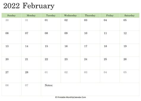 february  calendar printable  holidays