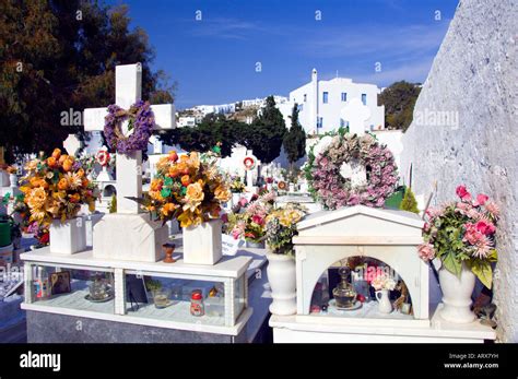 greek orthodox cemetery  central hora   greek island  mykonos greece stock photo alamy