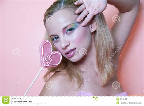 rainbow makeup and heart lollipop stock image image 61372495