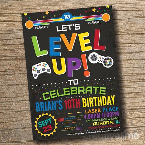 printable video game party invitation gaming birthday invitations