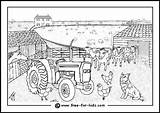 Coloring Pages Kids Farm Scene Colouring Scenes Farmyard Farming Drawing Animal Animals Yard Landscape Barn Templates Clipart Drawings Folk Book sketch template
