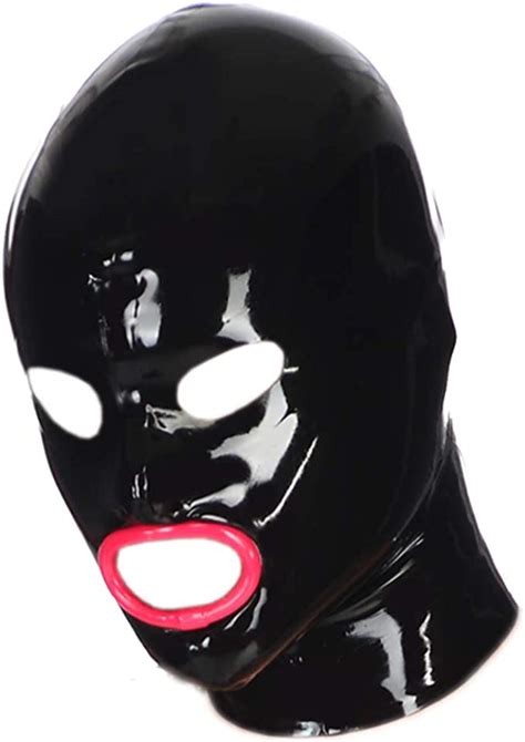 exlatex latex hood mask with holes for eyes nose and red