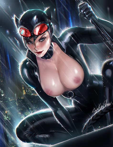 rule 34 1girl areola batman series black hair blue eyes bodysuit breasts busty catsuit