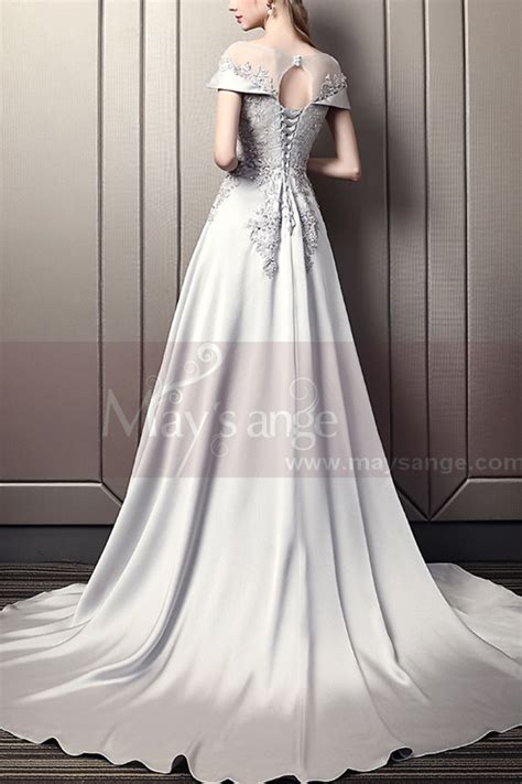 Beautiful Long Satin Silver Prom Dress With Train