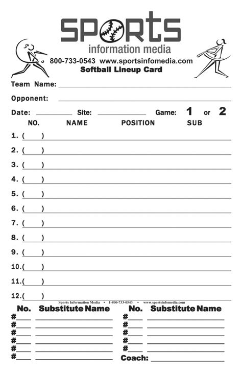 softball lineup cards generic pack
