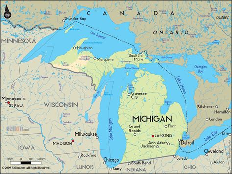 geographical map  michigan  michigan geographical maps