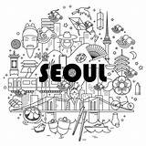 Korean Seoul Korea Illustration Behance Illust Line Icon City Traditional 일러스트 Graphic Map 지도 Poster 그래픽 Flat sketch template