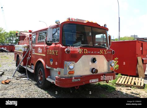 fdny  mack fire truck foam unit stock photo alamy