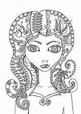 Coloring Woman Beautiful Female Adult Color Zentangle Intricate Etsy sketch template