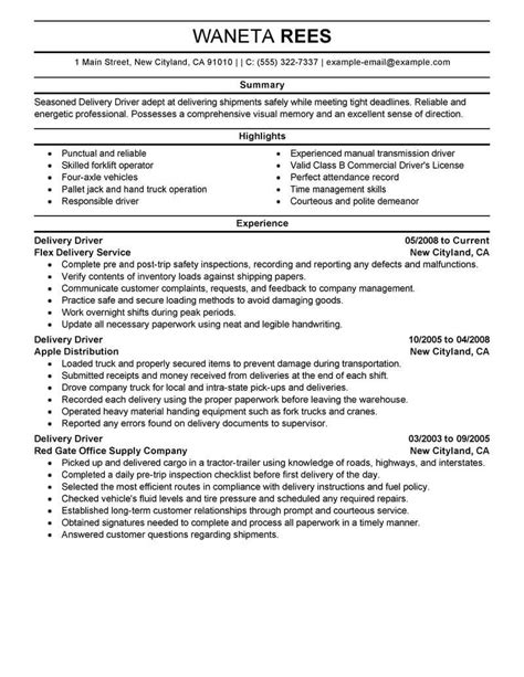 delivery driver resume sample driver resumes livecareer