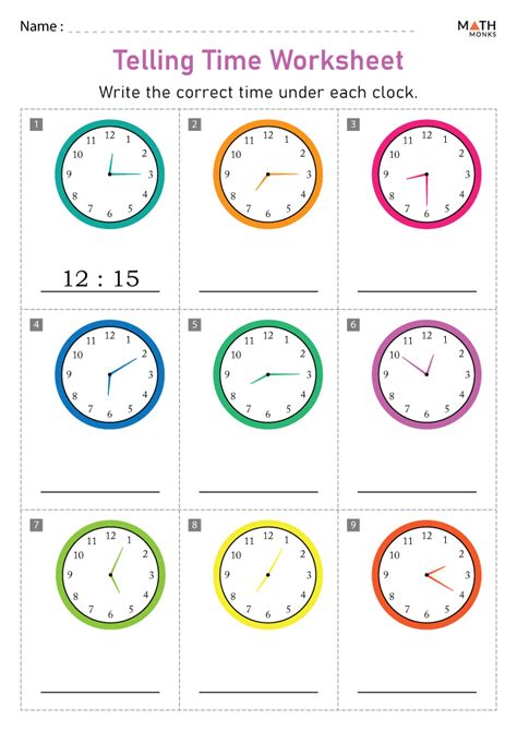 telling time worksheets  answer key